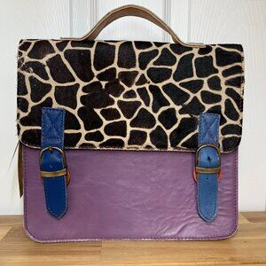 Soruka Recycled Leather Briefcase Satchel – One-of-a-Kind Giraffe Flap – NWT